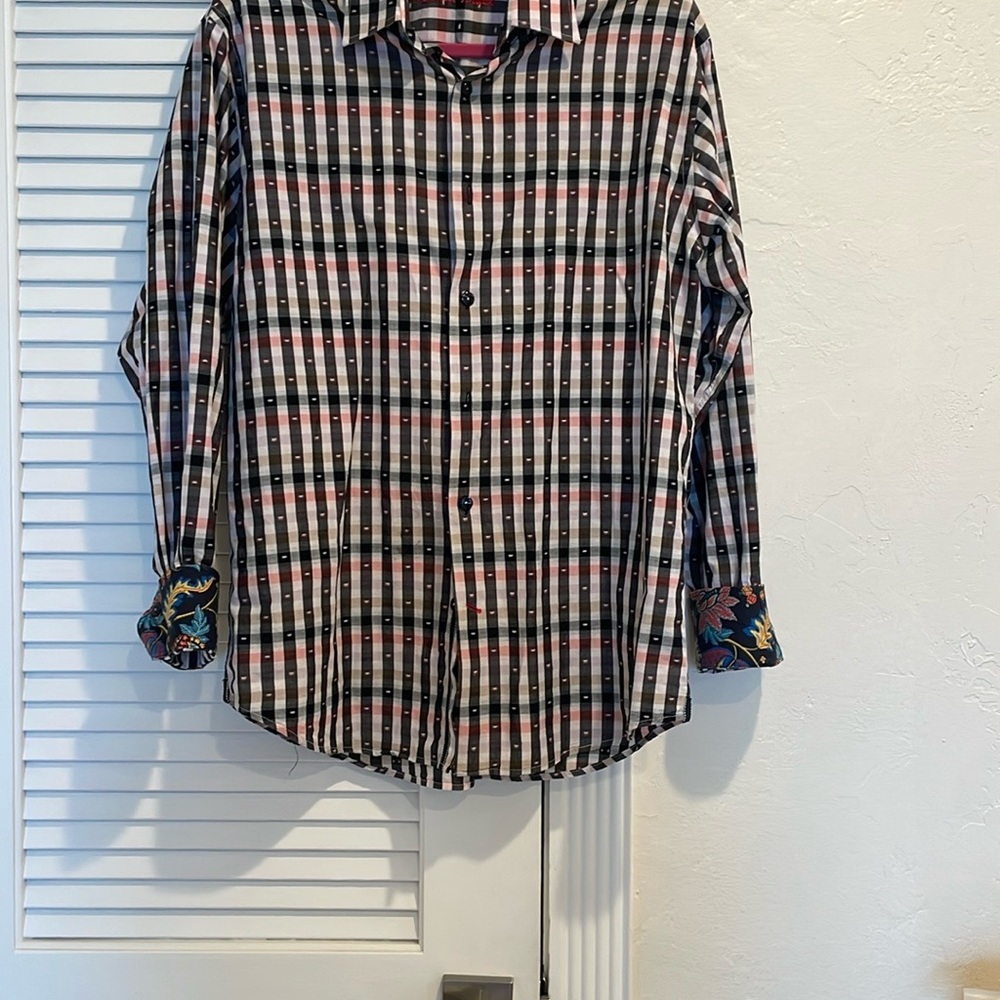 Men's Checkered Dress Shirt - Black, White, Red